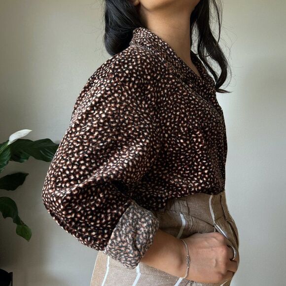vtg 90s Clio velvet jacket blouse brown black leopard shirt size Large button up - Picture 5 of 8